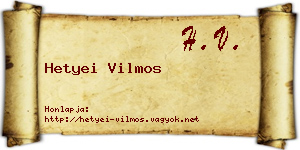 Hetyei Vilmos névjegykártya